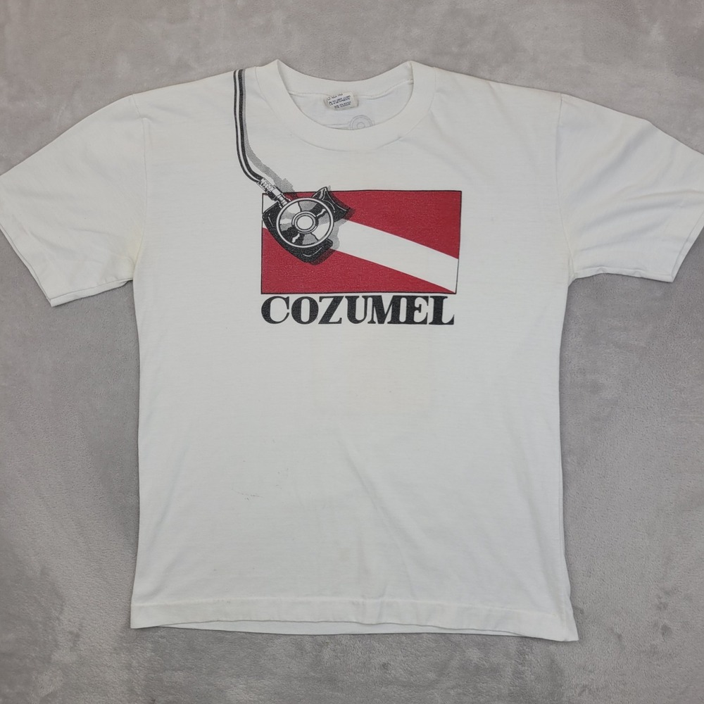 Vintage Cozumel Shirt Mens Medium Scuba Diving Ocean Deep Sea Tank Diver Flag